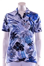 Dame t-shirt / polo shirt med blå blomster